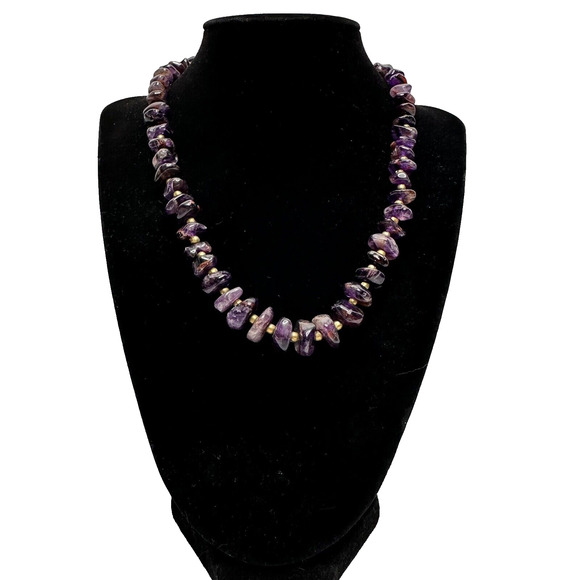 Vintage Amethyst Necklace Polished Gemstone Chip Bead Chunky 18" - Picture 5 of 16